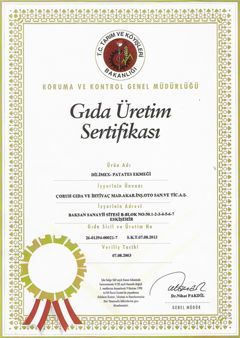 Dilimex Patates Ekmeği Gıda Üretim Sertifikası
