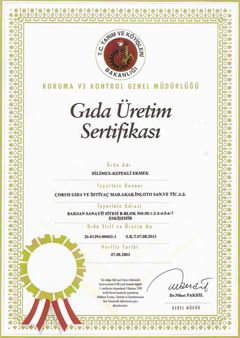 Dilimex Kepekli Ekmek Gıda Üretim Sertifikası