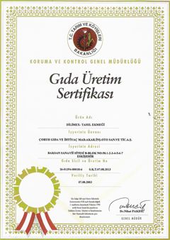 Dilimex Tahıl Ekmeği Gıda Üretim Sertifikası