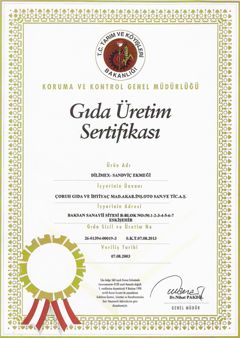 Dilimex Sandviç Ekmeği Gıda Üretim Sertifikası
