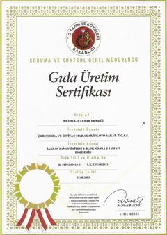 Dilimex Çavdar Ekmeği Gıda Üretim Sertifikası