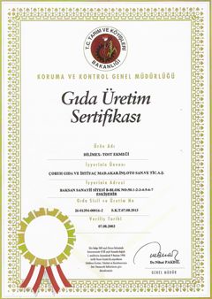 Dilimex Tost Ekmeği Gıda Üretim Sertifikası