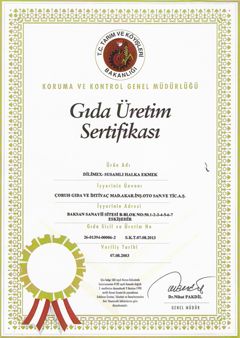 Dilimex Susamlı Halka Ekmek Gıda Üretim Sertifikası
